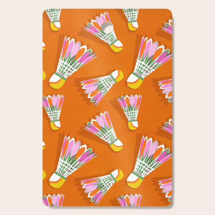 Badminton Birdie Pop Art court sport pattern on bright orange Cutting Board Gallery Image 1