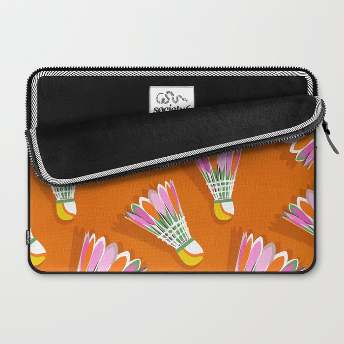 Badminton Birdie Pop Art court sport pattern on bright orange Laptop Sleeve Gallery Image 2