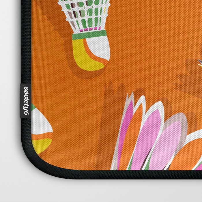 Badminton Birdie Pop Art court sport pattern on bright orange Laptop Sleeve Gallery Image 3