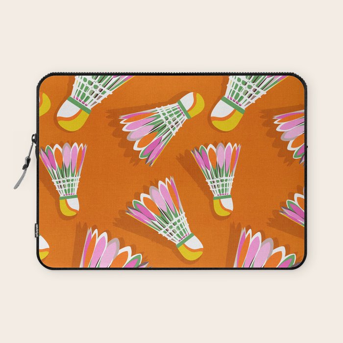 Badminton Birdie Pop Art court sport pattern on bright orange Laptop Sleeve Gallery Image 1