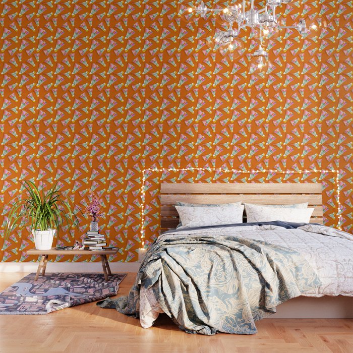 Badminton Birdie Pop Art court sport pattern on bright orange Wallpaper Gallery Image 3