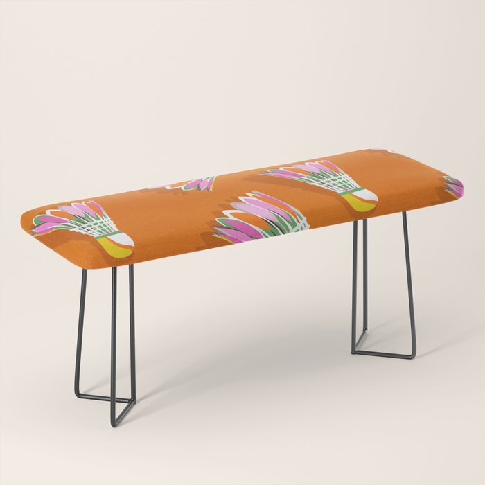 Badminton Birdie Pop Art court sport pattern on bright orange Bench Gallery Image 1