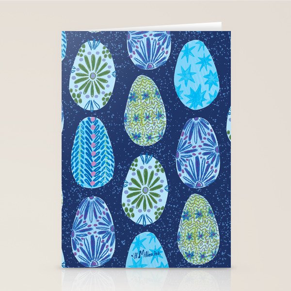 Colorful Folk Art Easter Eggs in Teal & Navy Blue Stationery Card Gallery Image 2
