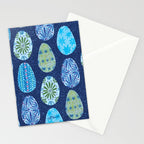 Colorful Folk Art Easter Eggs in Teal & Navy Blue Stationery Card Gallery Image 2