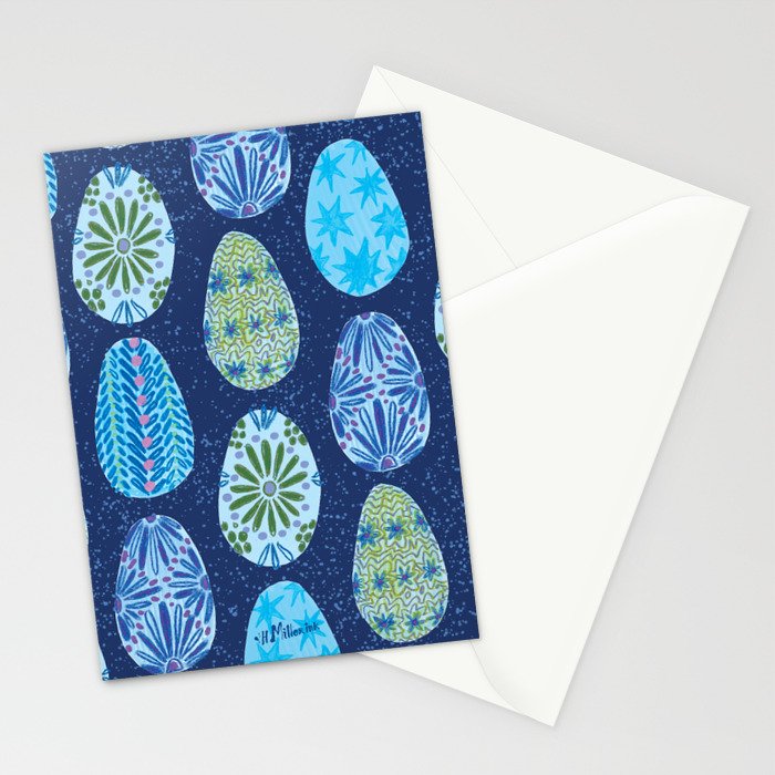 Colorful Folk Art Easter Eggs in Teal & Navy Blue Stationery Card Gallery Image 2