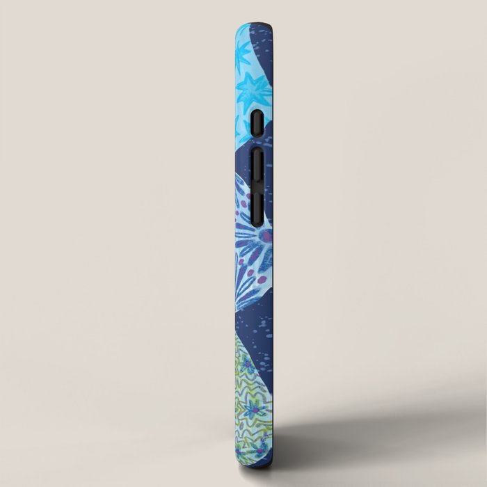 Colorful Folk Art Easter Eggs in Teal & Navy Blue iPhone Case Gallery Image 2