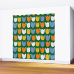 Rows of Tulips in Bloom in Forest Green & Orange Wall Mural Gallery Image 2