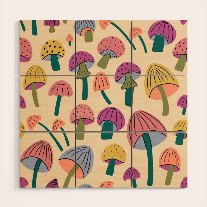 Retro Mushroom - pattern  Wood Wall Art Gallery Image 1