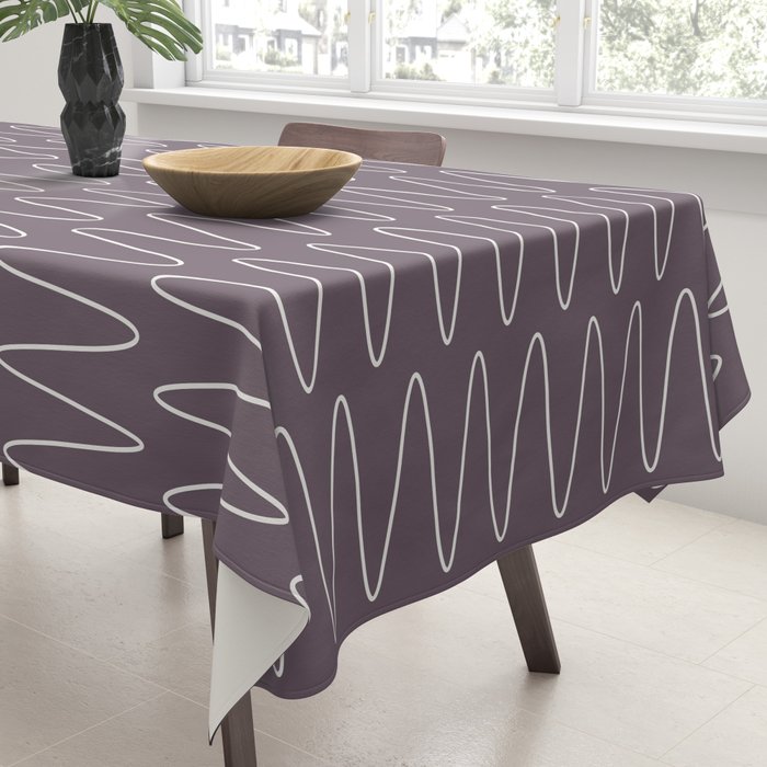Curved Line Art in Dark Plum Tablecloth Gallery Image 3