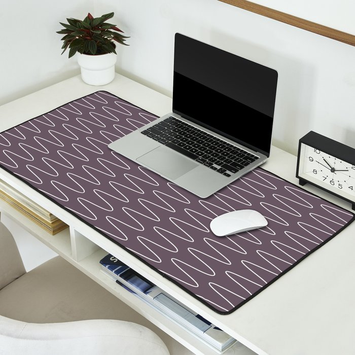 Curved Line Art in Dark Plum Desk Mat Gallery Image 2