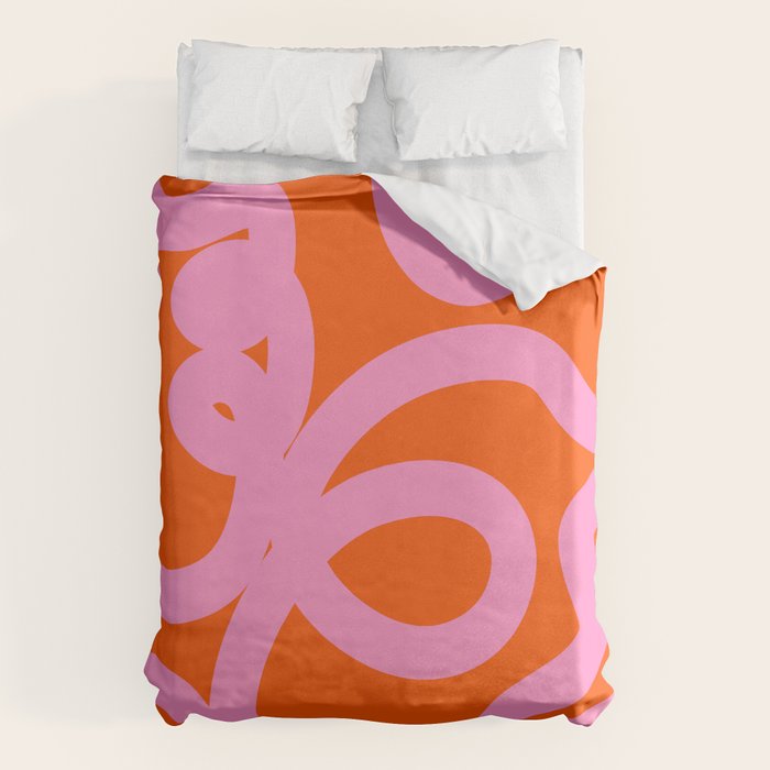 Retro Abstract Lines Orange And Pink Aesthetic Duvet Cover Gallery Image 1