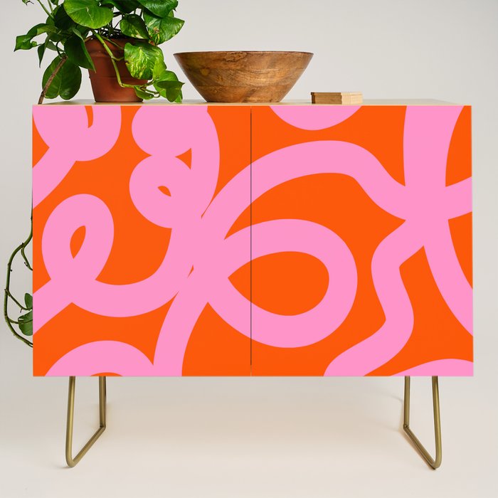 Retro Abstract Lines Orange And Pink Aesthetic Credenza Gallery Image 1