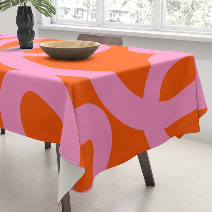 Retro Abstract Lines Orange And Pink Aesthetic Tablecloth Gallery Image 3
