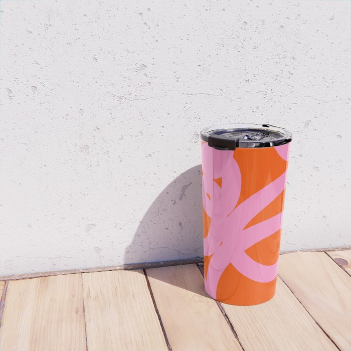 Retro Abstract Lines Orange And Pink Aesthetic Travel Mug Gallery Image 4