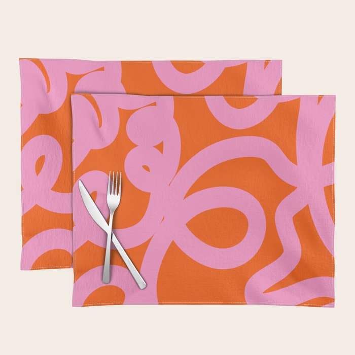 Retro Abstract Lines Orange And Pink Aesthetic Placemat Gallery Image 1