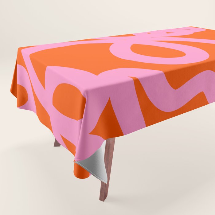 Retro Abstract Lines Orange And Pink Aesthetic Tablecloth Gallery Image 1