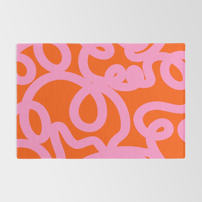 Retro Abstract Lines Orange And Pink Aesthetic Rug Gallery Image 2
