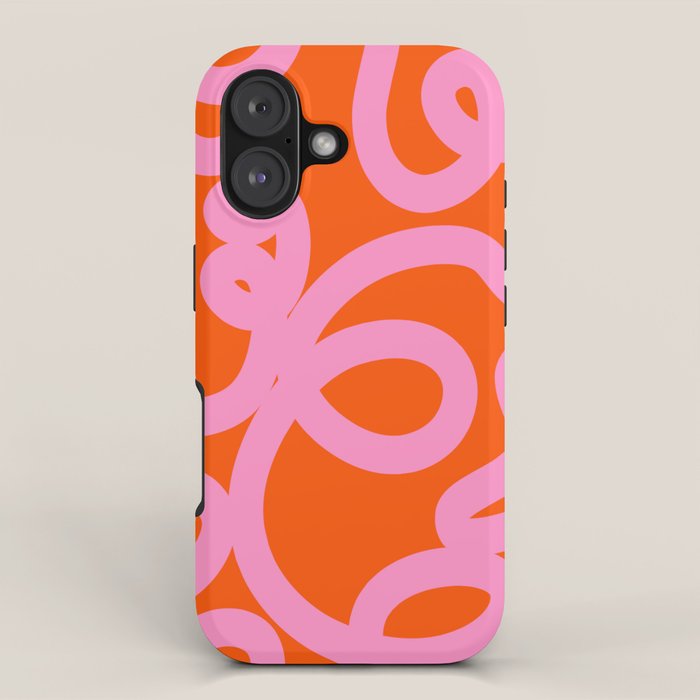 Retro Abstract Lines Orange And Pink Aesthetic iPhone Case Gallery Image 1