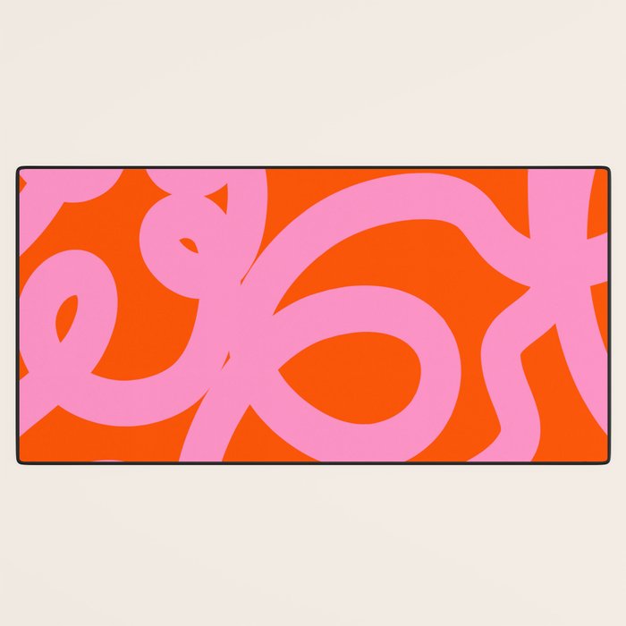 Retro Abstract Lines Orange And Pink Aesthetic Desk Mat Gallery Image 3