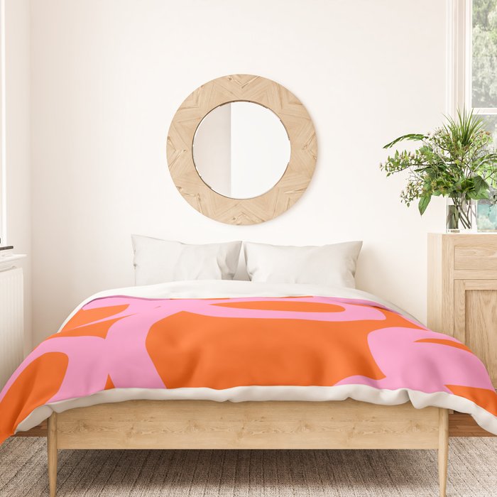 Retro Abstract Lines Orange And Pink Aesthetic Duvet Cover Gallery Image 3