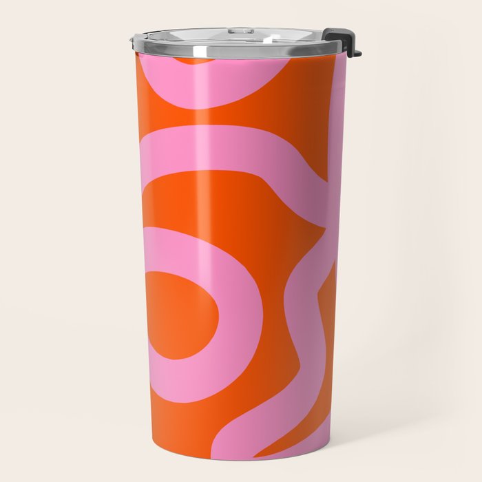 Retro Abstract Lines Orange And Pink Aesthetic Travel Mug Gallery Image 2