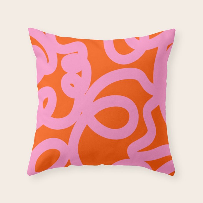 Retro Abstract Lines Orange And Pink Aesthetic Throw Pillow Gallery Image 6