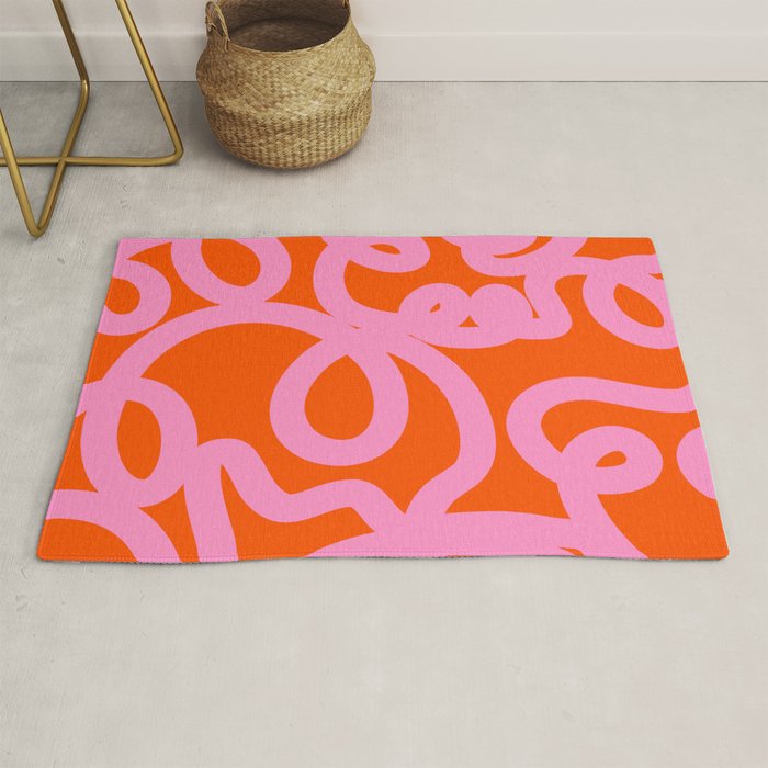 Retro Abstract Lines Orange And Pink Aesthetic Rug Gallery Image 1