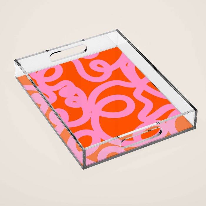 Retro Abstract Lines Orange And Pink Aesthetic Acrylic Tray Gallery Image 1