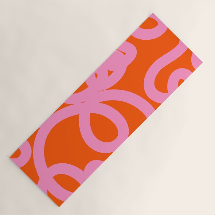Retro Abstract Lines Orange And Pink Aesthetic Yoga Mat Gallery Image 1