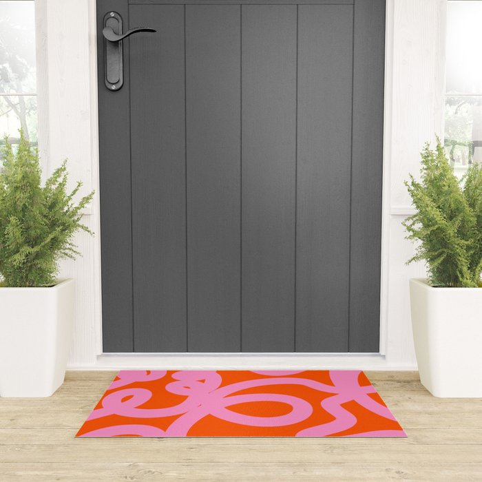 Retro Abstract Lines Orange And Pink Aesthetic Welcome Mat Gallery Image 3