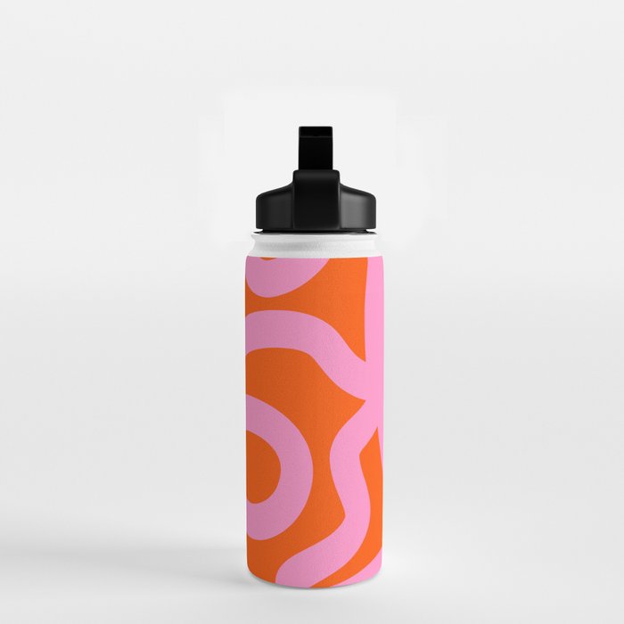 Retro Abstract Lines Orange And Pink Aesthetic Water Bottle Gallery Image 2