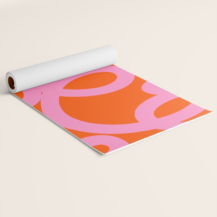Retro Abstract Lines Orange And Pink Aesthetic Yoga Mat Gallery Image 2
