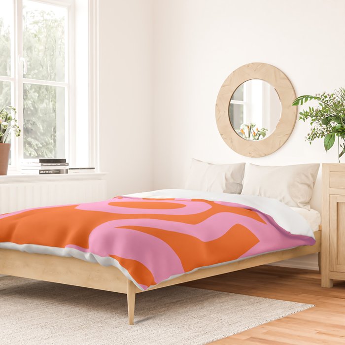 Retro Abstract Lines Orange And Pink Aesthetic Duvet Cover Gallery Image 2
