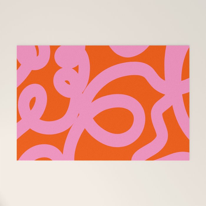 Retro Abstract Lines Orange And Pink Aesthetic Welcome Mat Gallery Image 1