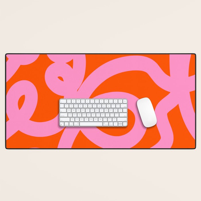 Retro Abstract Lines Orange And Pink Aesthetic Desk Mat Gallery Image 1