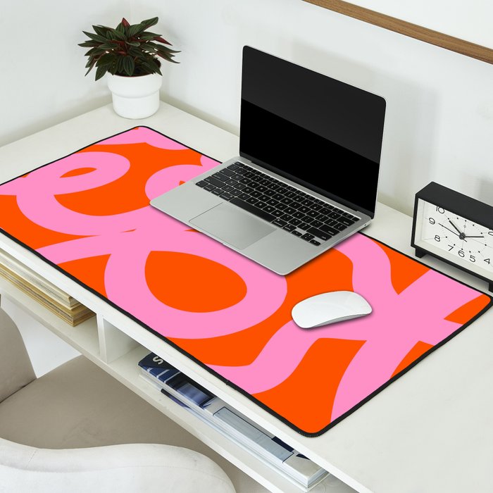 Retro Abstract Lines Orange And Pink Aesthetic Desk Mat Gallery Image 2