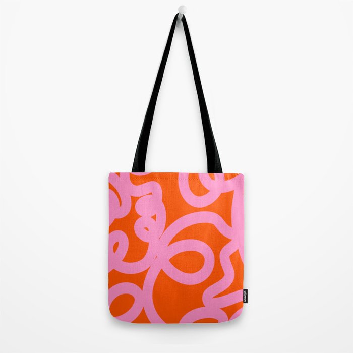 Retro Abstract Lines Orange And Pink Aesthetic Tote Bag Gallery Image 2