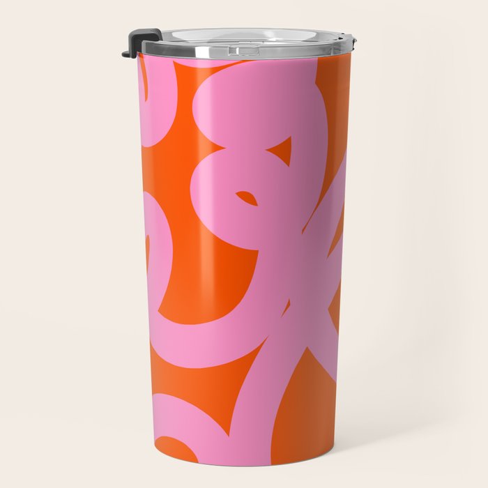 Retro Abstract Lines Orange And Pink Aesthetic Travel Mug Gallery Image 3