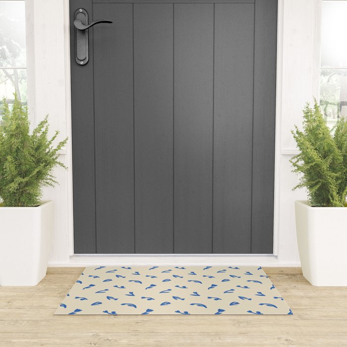 Abstract blue flower art pattern Welcome Mat Gallery Image 3