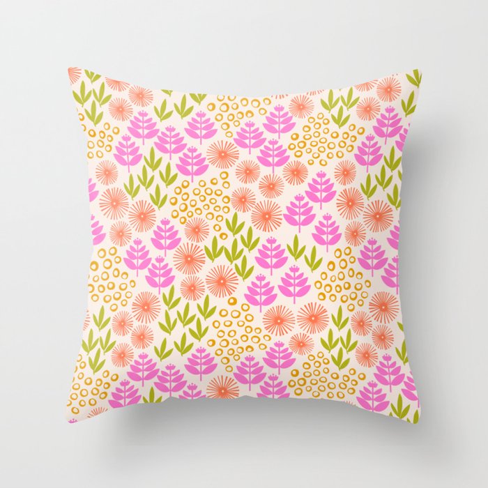 Retro Tropical Flora Pattern Throw Pillow Gallery Image 1
