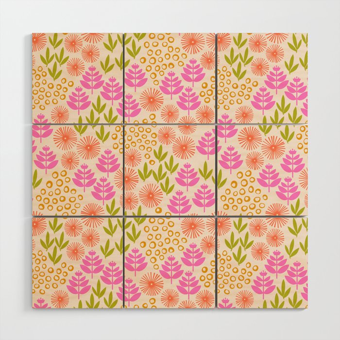 Retro Tropical Flora Pattern Wood Wall Art Gallery Image 1
