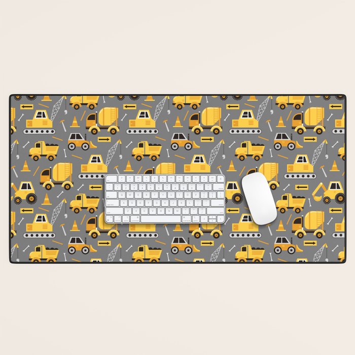 Construction Trucks on Gray Desk Mat Gallery Image 1