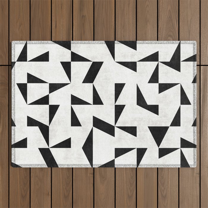 Mid-Century Modern Pattern No.11 - Black and White Conrete Outdoor Rug Gallery Image 1