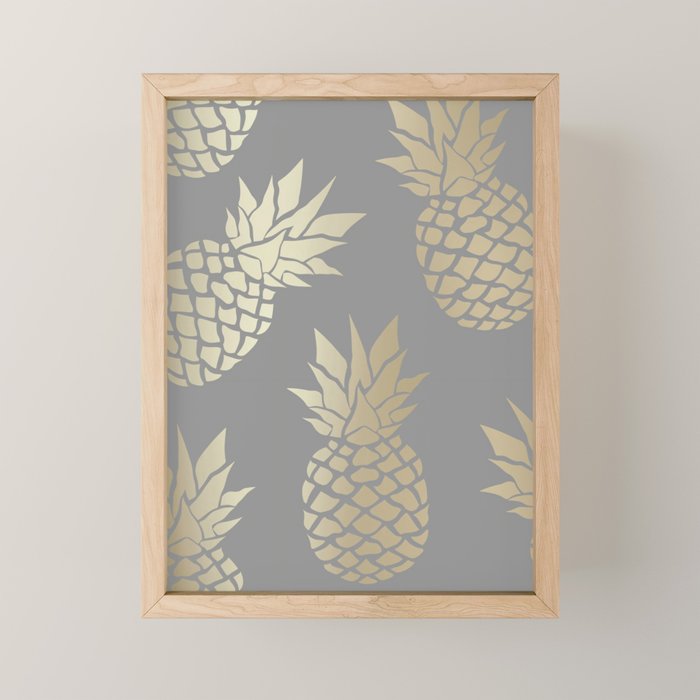 Glam Pineapple Art in Gray and Gold Mini Art Print Gallery Image 1