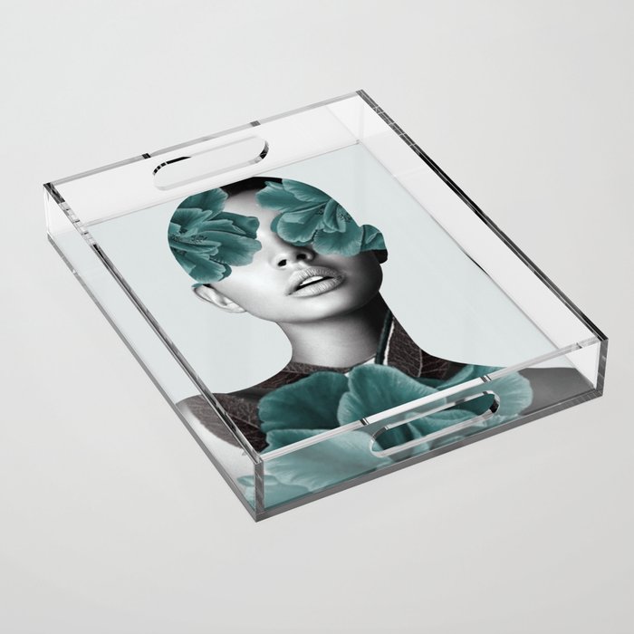 Floral Portrait (woman) Acrylic Tray Gallery Image 1