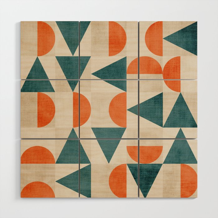 Geometric Modern Teal Orange Exclusive Artwork Wood Wall Art Gallery Image 1