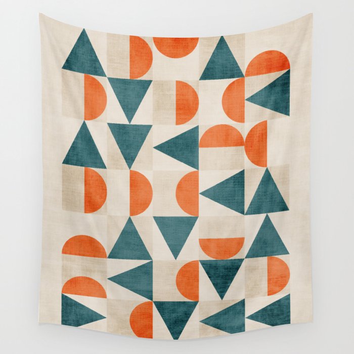 Geometric Modern Teal Orange Exclusive Artwork Wall Tapestry Gallery Image 1