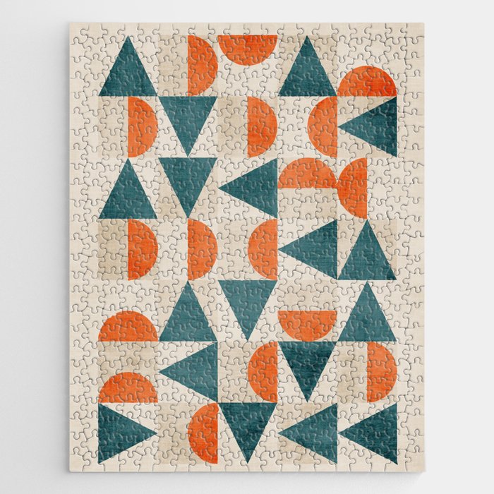 Geometric Modern Teal Orange Exclusive Artwork Jigsaw Puzzle Gallery Image 1