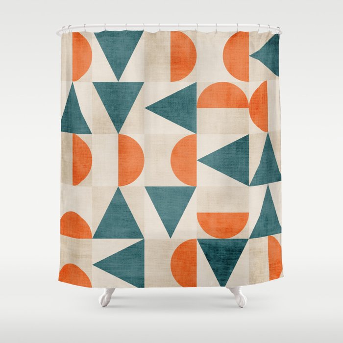 Geometric Modern Teal Orange Exclusive Artwork Shower Curtain Gallery Image 1