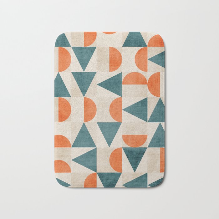 Geometric Modern Teal Orange Exclusive Artwork Bath Mat Gallery Image 1